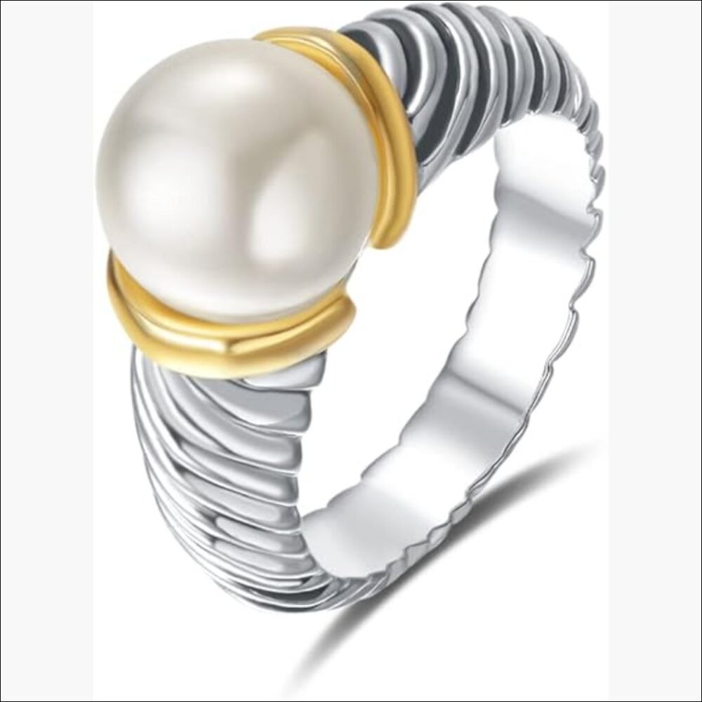 Silver and Gold Plated Statement Ring with Imitation Pearl